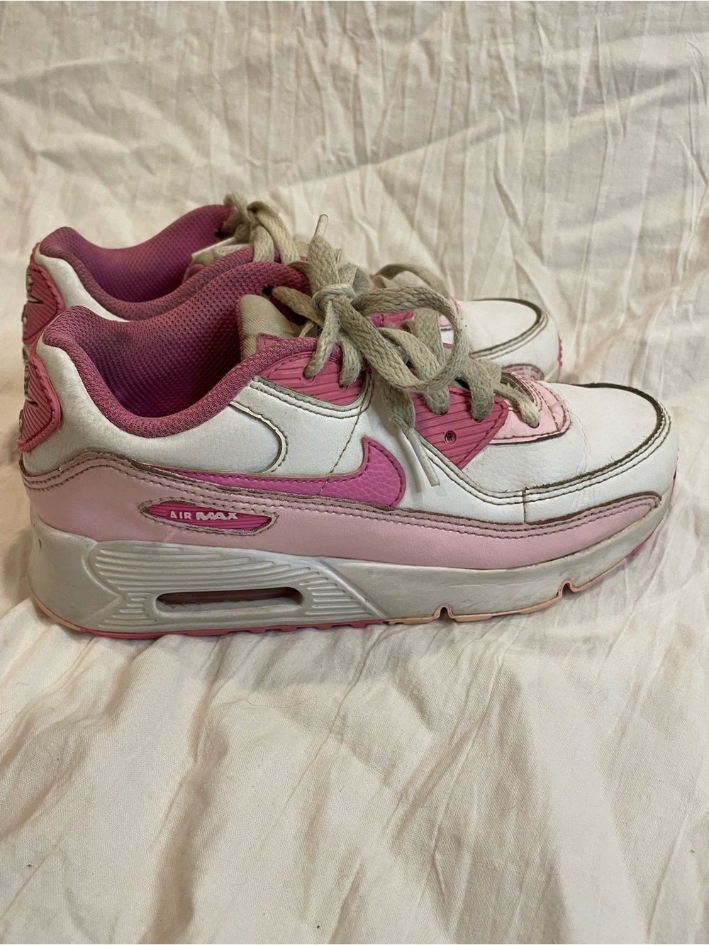 Nike Air Max 90 GS White Pink Leather Sneakers Youth 3Y Women’s 4.5